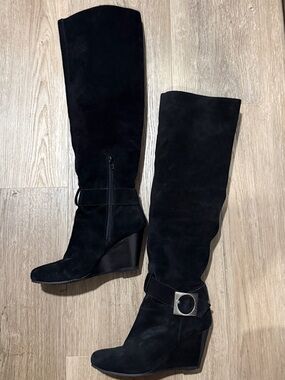 BCBGeneration Black Suede Over-the-Knee Wedge Boots